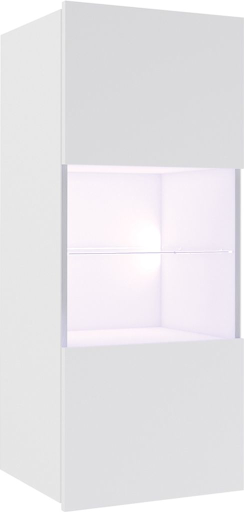 Hängevitrine mit Glasboden und Glasrahmentür in weiß Hochglanz CAIRNS-132, B/H/T ca. 45/117/32 cm