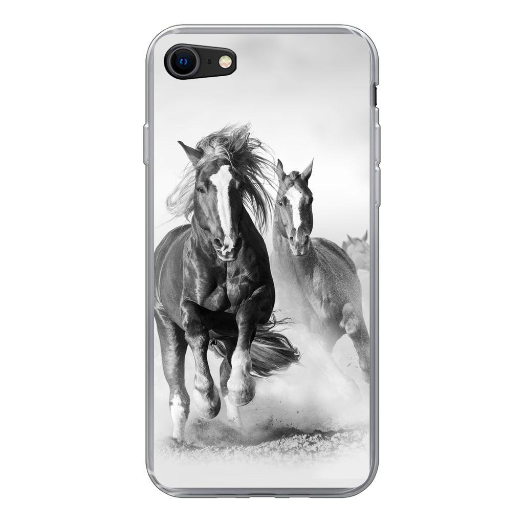 MuchoWow Handyhülle Schutzhülle Hülle für iPhone 8 Pferde - Tiere - Illustration Silikon Softcase Handy Hülle - Schutzhaube
