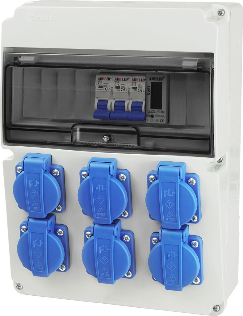 Baustromverteiler Wandverteiler Gartensteckdose 6x 230V Steckdosen Schuko mit LS-Schalter Zähler 1-Phasen