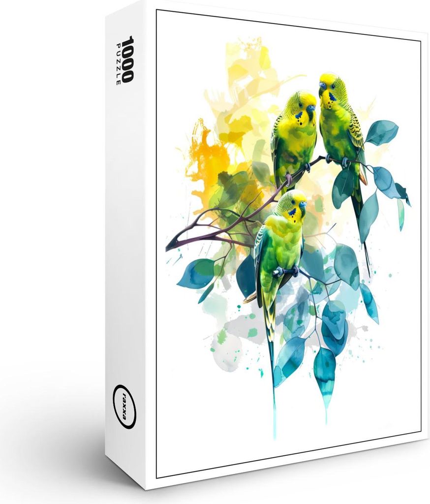 raxxa Premium-Puzzle "Watercolor Budgerigars in Eucalyptus Tree", 1000 Teile