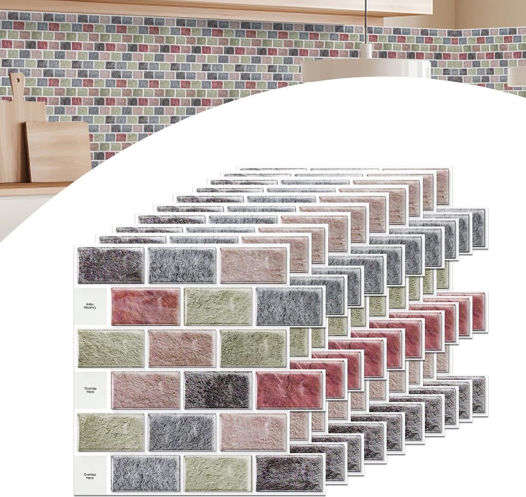 NAIZY 10 Bl?tter 3D Fliesenaufkleber Bad Kš¹che Selbstklebende Fliesen, Wasserdicht Fliesensticker Aufkleber Fliesenfolie Wandfliesen Klebefolie ...