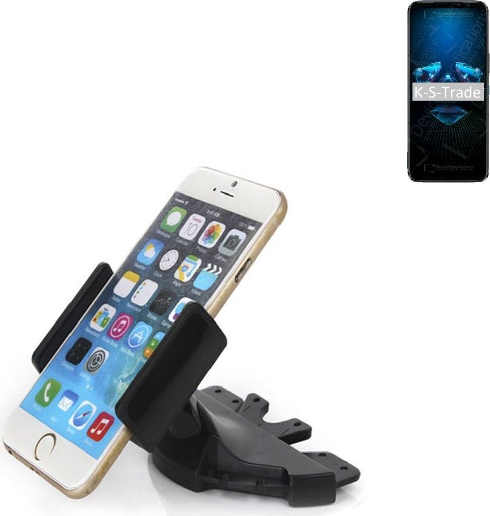 K-S-Trade CD Schlitz Halterung kompatibel mit Asus ROG Phone 5 Ultimate Autohalterung KFZ-Halter Radio Handy Halterung 360° drehbar schwarz