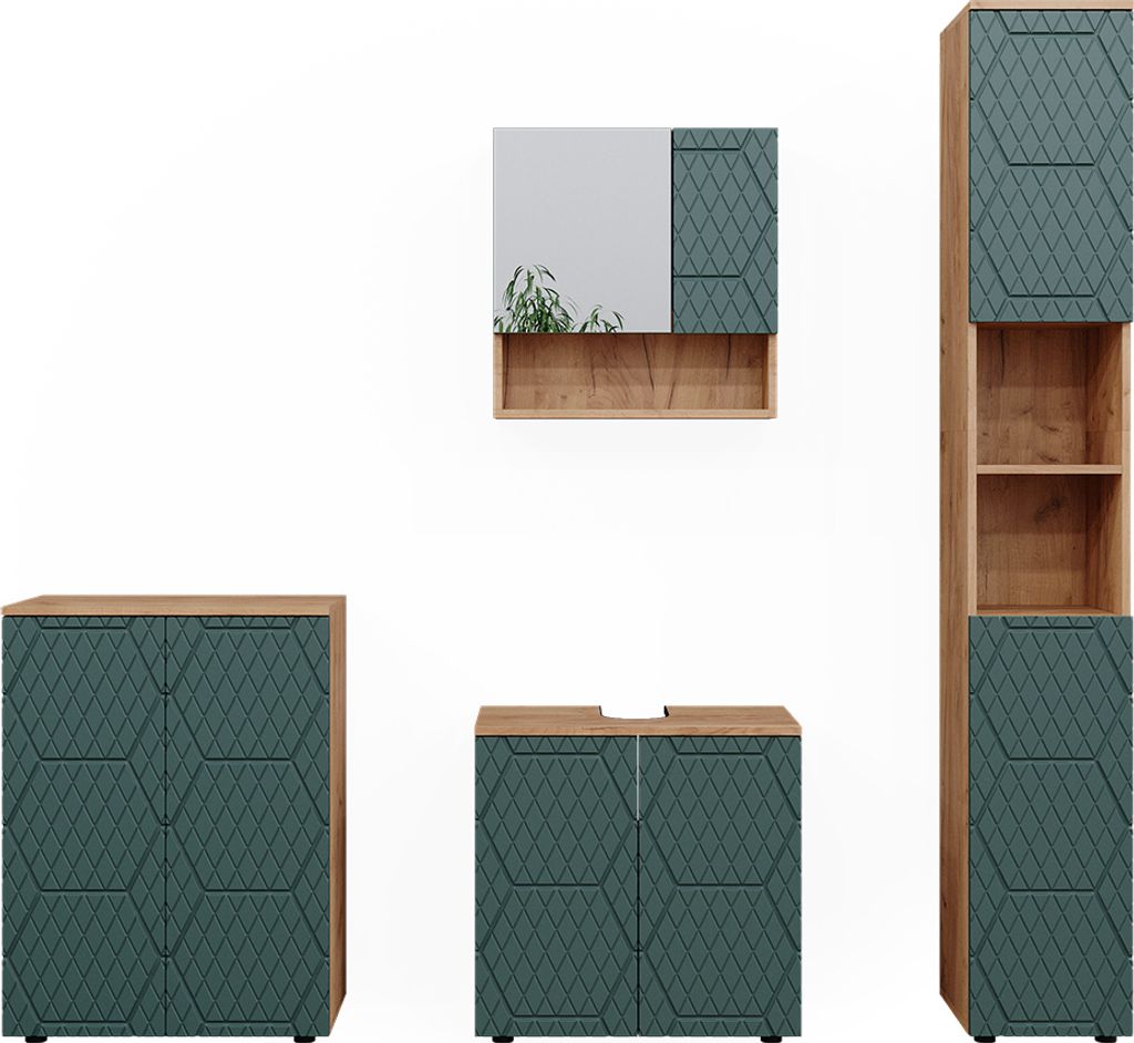 Set mobili bagno Vicco Irma Quercia verde/oro 4 pezzi, con Immagine del prodotto 