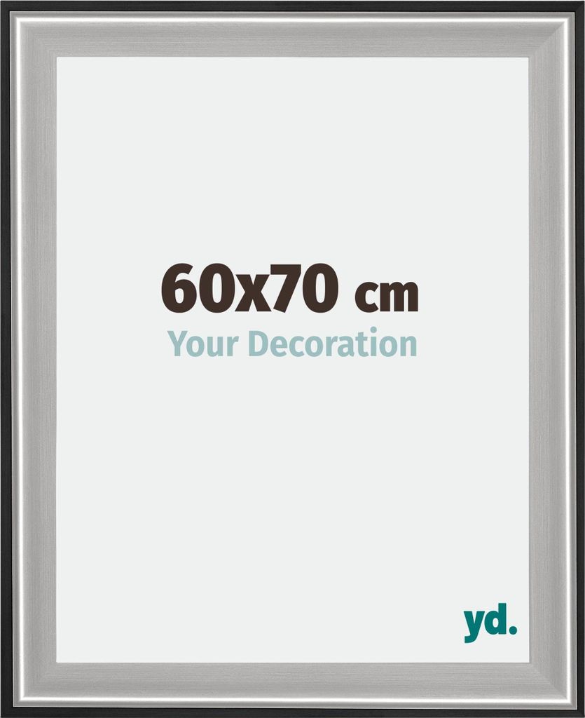 Bilderrahmen, 60x70 cm, Schwarz Silber Poliert, Holz, Birmingham