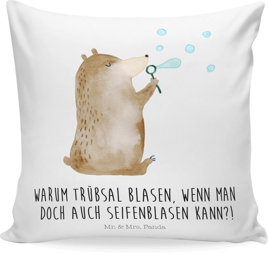 Mr. & Mrs. Panda kuschelkissen 40x40 Bär Seifenblasen - Weiß - Geschenk, Sofakissen, Lounge Kissen, couch, Teddy, Dekokissen, Lustig Sein Glückl...