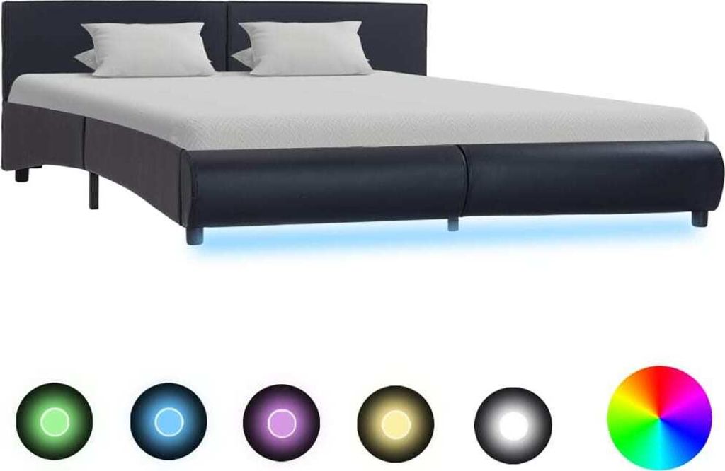 Bettgestell mit LED Schwarz Kunstleder 180x200 cm