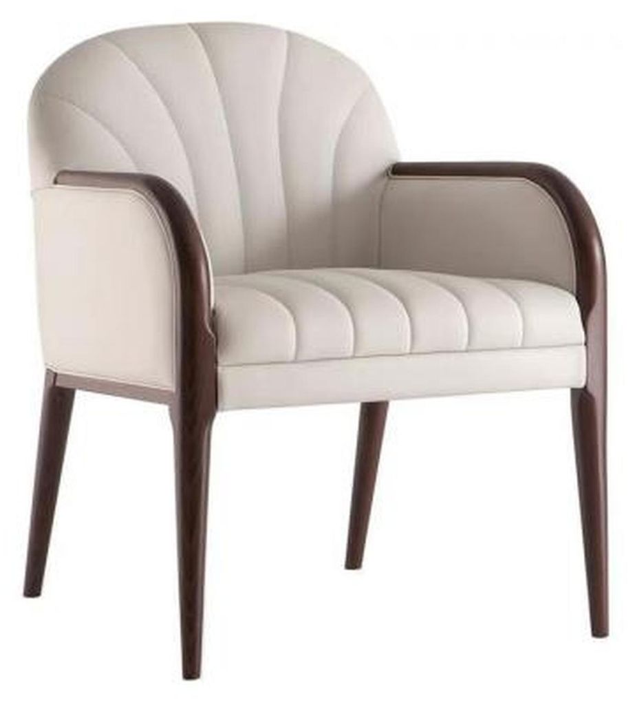 Designer Weißer Armlehnenstuhl Luxus Holzstuhl Polster Möbel Stühle Stuhl
