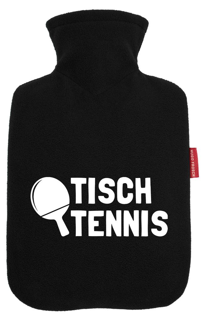 Huuraa Wärmflasche Tischtennis Tischtennisschläger 1,8 Liter Black Classic Veloursbezug Bettflasche Geschenkidee