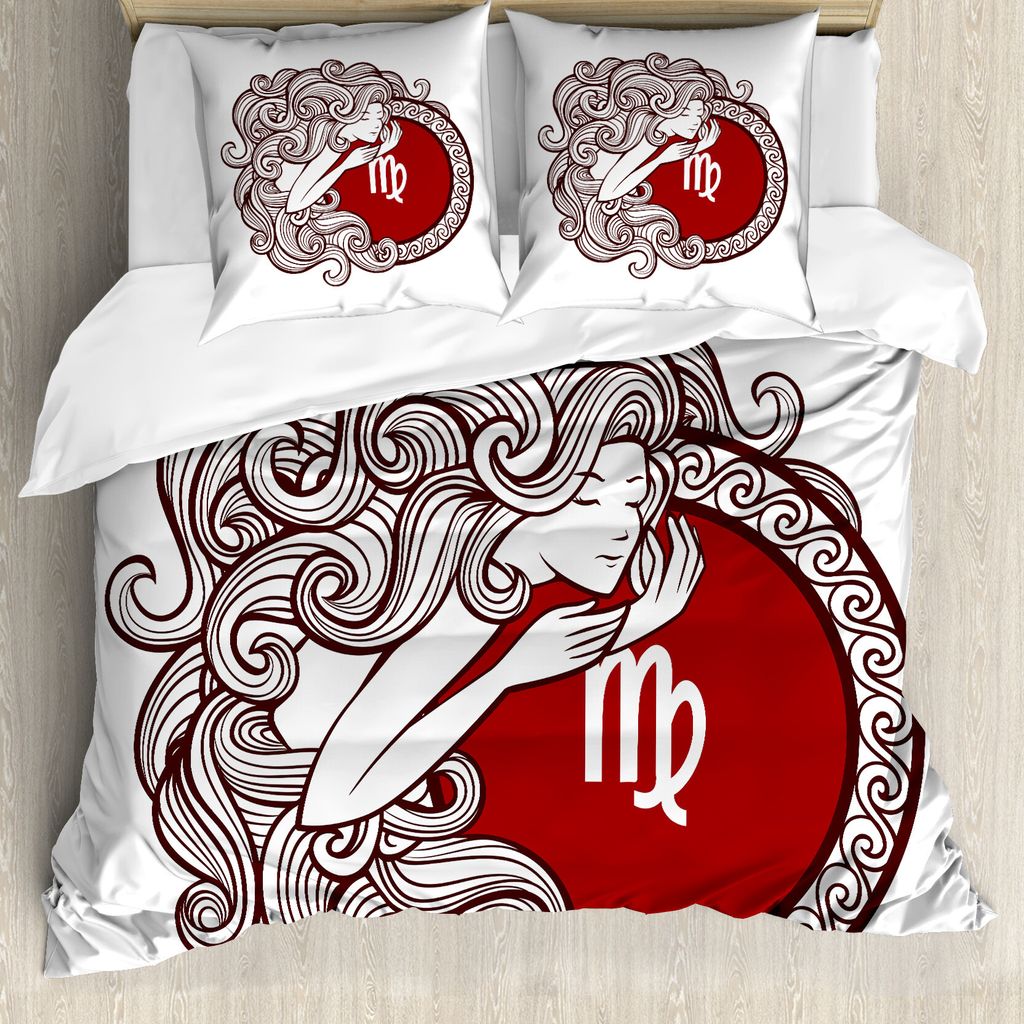 ABAKUHAUS Jungfrau Bettbezug, Langhaarige Mädchen Zodiac, Milbensicher Allergiker geeignet mit Kissenbezügen, 155 cm x 220 cm - 80 x 80 cm, Ruby ...