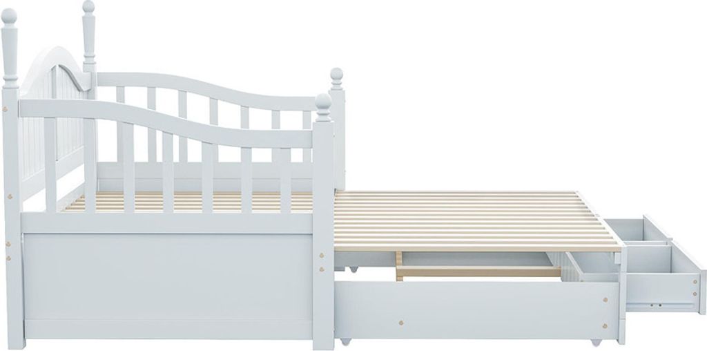 Canapé-lit Sweiko 90x190 → 180x190 Cm Avec Rangements Et Prises USB - Bois Massif, Gris/blanc