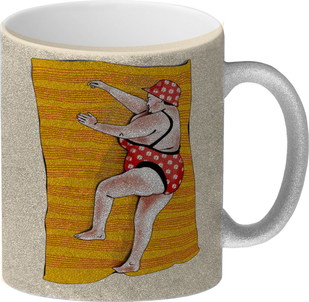 Glitzer-Kaffeebecher Urlaub ist, wenn man viel isst mit Produktbild 