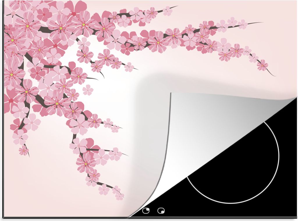 KitchenYeah Herdabdeckplatte Kirschblüte - Zweig - Illustration , 70x52cm, Küche Deko, Glaskeramikkochfeld Herdabdeckung, Abdeckplatte fùr Koc...