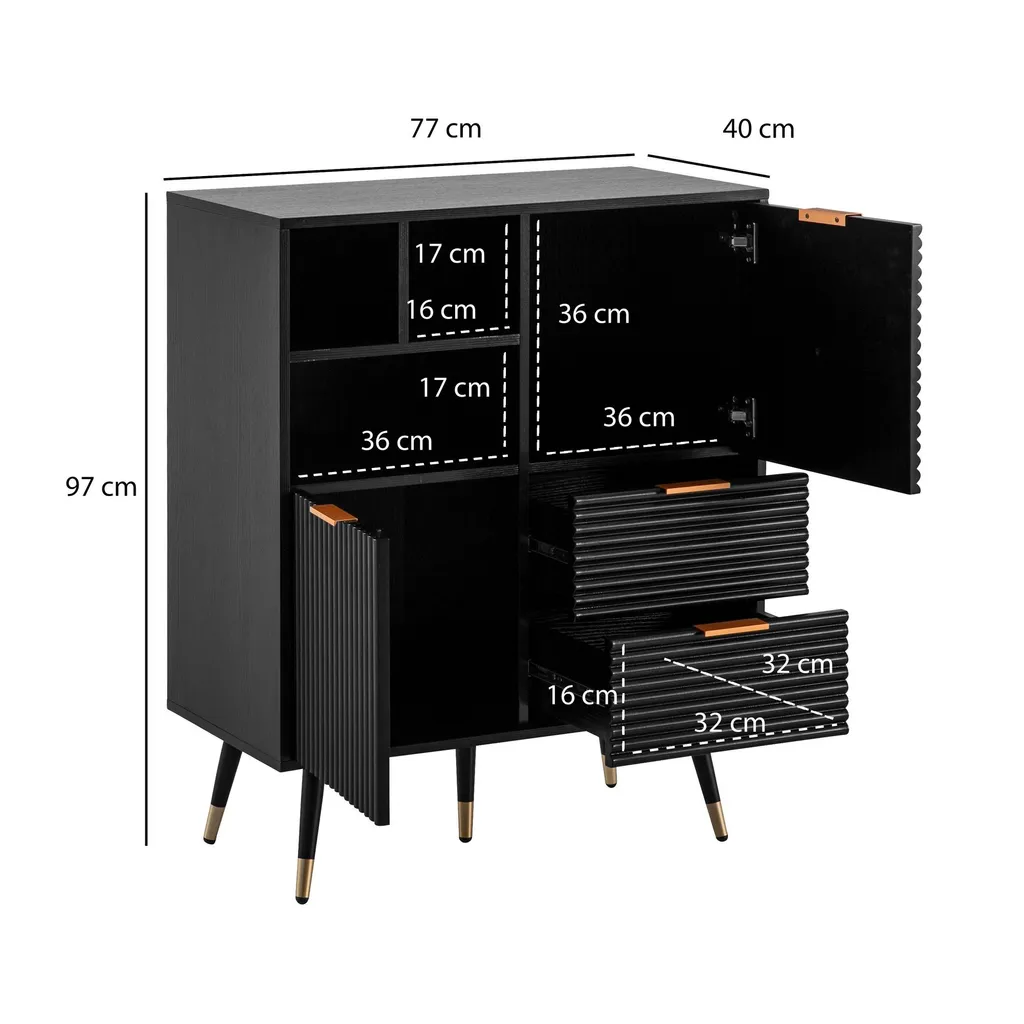 Buffet avec Étagère pour Rangement Optimisé - Commode Noire Style Moderne - 3