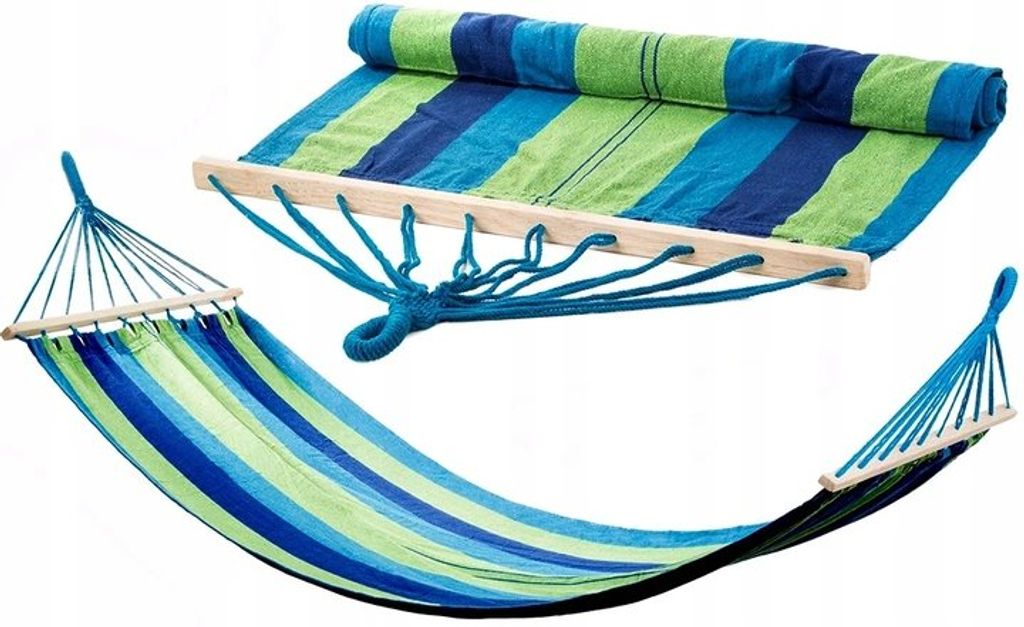 Verk Hamaka hojdacia sieť drevo 200 x 80 cm modré pruhy Obrázok produktu 