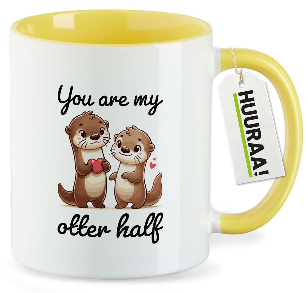 Huuraa Kaffeetasse You are my otter half Paar 330ml Gelb Keramik Kaffeebecher Geschenkidee
