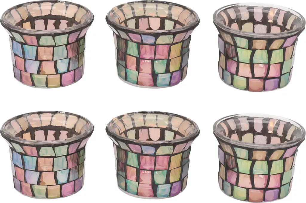 Lot de 6 photophores mosaïque en verre marron pour décoration de table