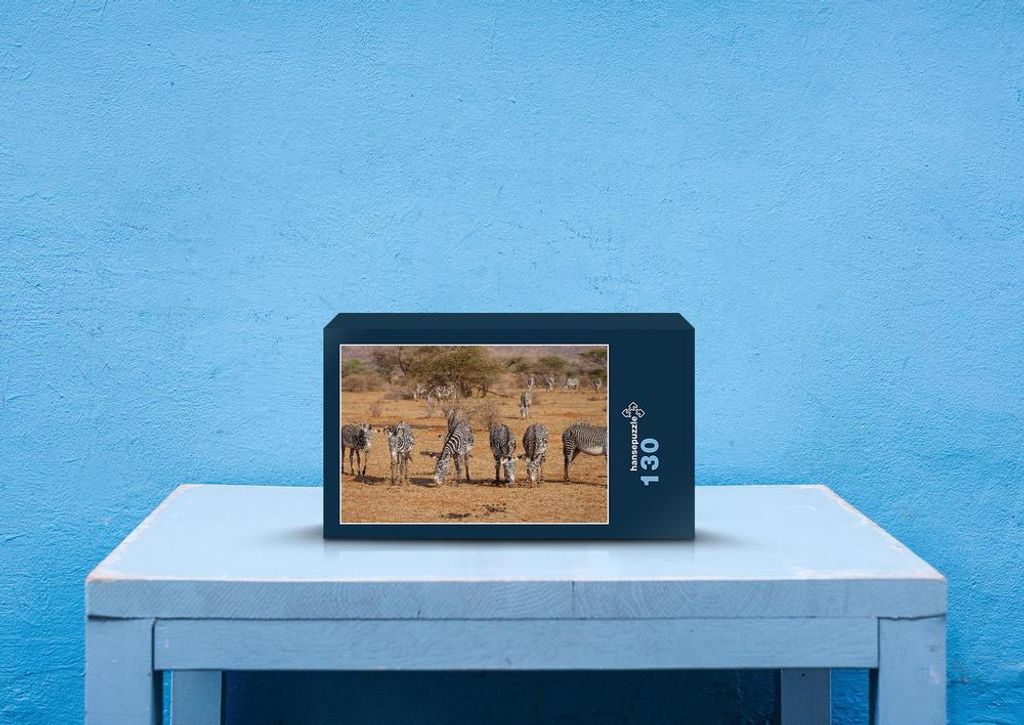 hansepuzzle 81514 - Zebras Puzzle, 130 Teile, Natur, 28,7 x 20,0cm mit hochwertiger Aufbewahrung, Kartonbox und wiederverschließbarem Beutel