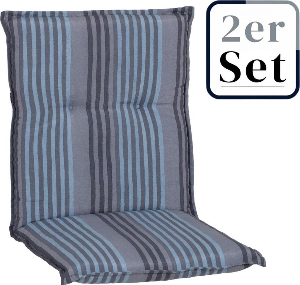 2er Set Niedriglehner Auflage Tissa, Motiv - Karo, grau - blau, 98x46x8cm