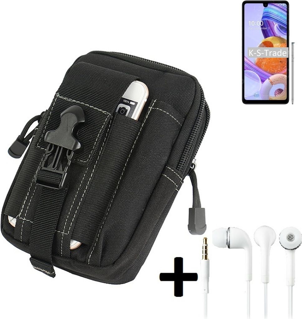 K-S-Trade Gürteltache + Kopfhörer kompatibel mit LG Electronics K71 Gürtel Tasche Holster Schutz Hülle Handy Hülle schwarz inkl. Extrafächer