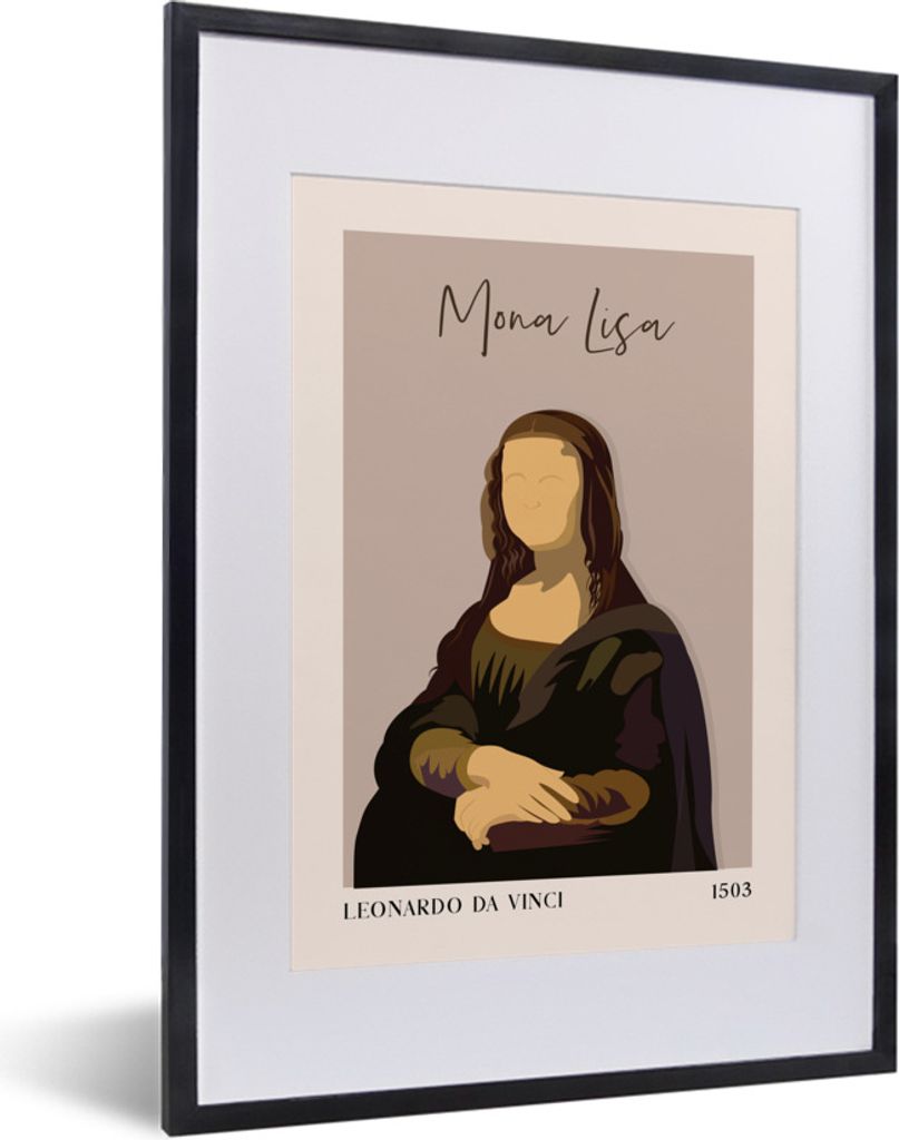MuchoWow Gerahmtes Poster Mona Lisa - Rosa - Alte Meister 30x40 cm - Poster mit Schwarzem Bilderrahmen Wandposter Rahmen Foto Bilder - Wandposter...