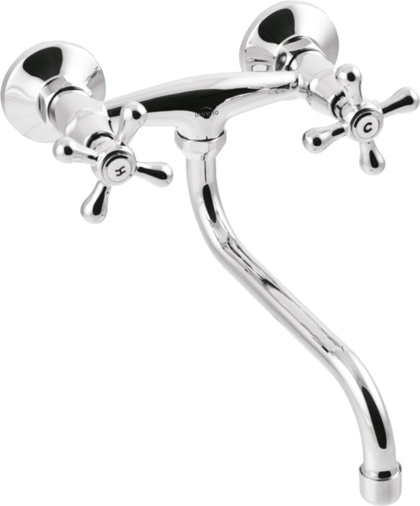 BADLAND Küchenarmatur Wandmontage Wasserhahn ROMA 25 cm Küchenmischer für Küche in Silber