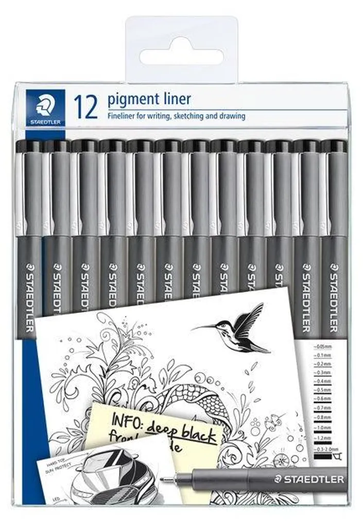 Pochette de 12 Feutres d'Écriture Pigment Liner Noir pour le Dessin