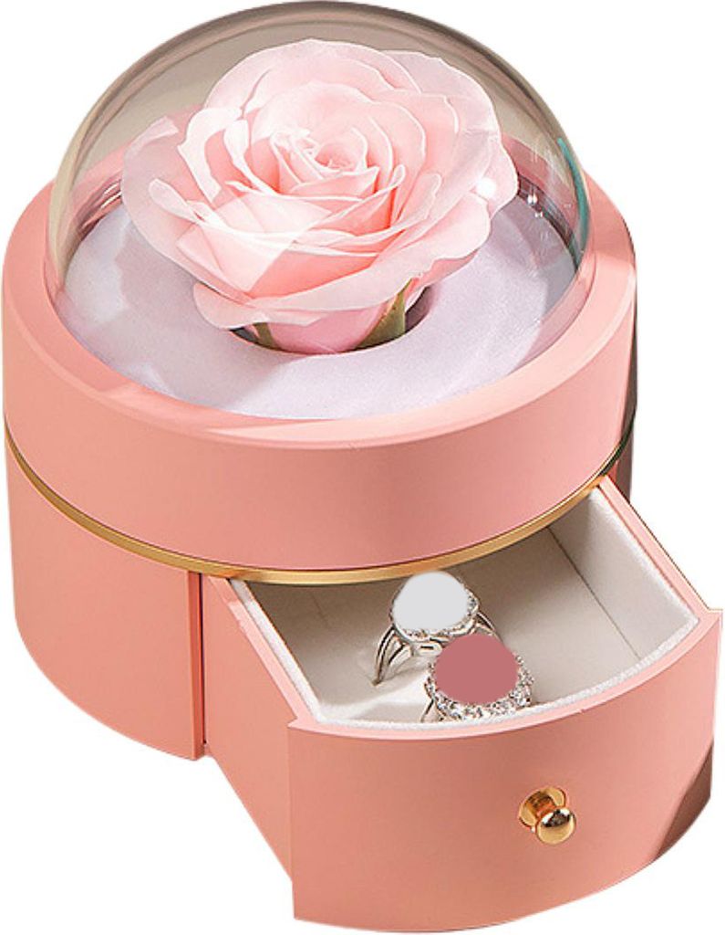 Ringbox mit konservierten Blumen, Samt, Schmuck-Geschenkbox, Magnetverschluss, Ring, Halskette, Anhänger, Etui für Valentinstag, Verlobung, Antrag