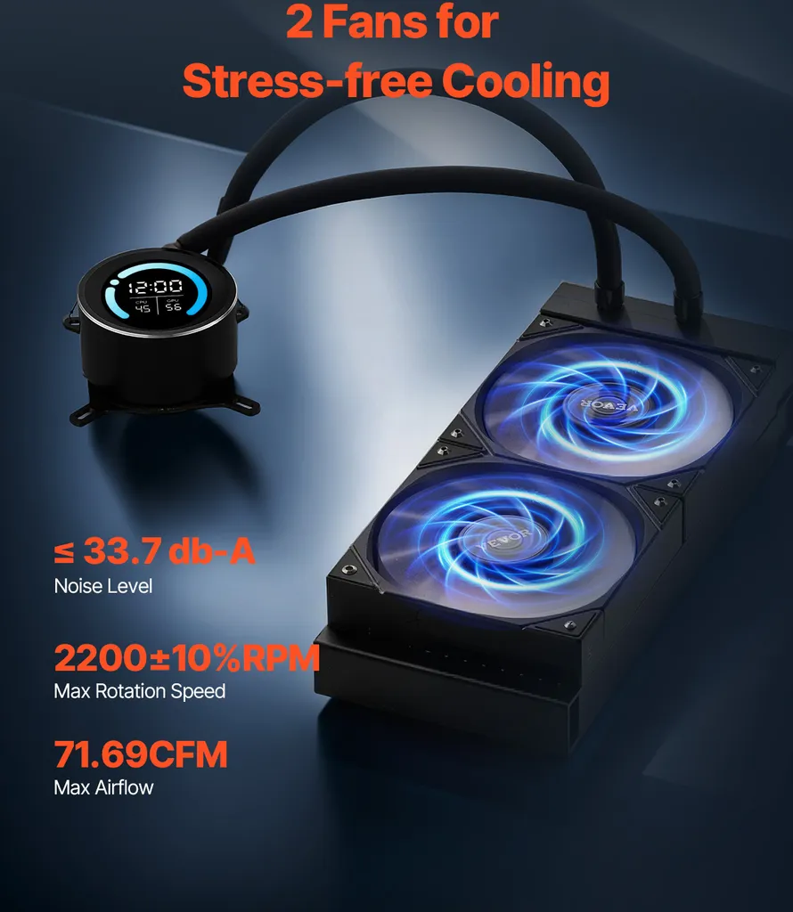 Dissipatore Liquido CPU VEVOR 120mm AIO Fan 2200RPM Display OLED Gaming - 4