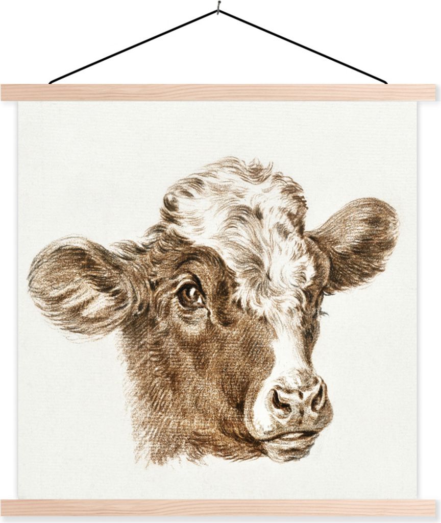 MuchoWow Textilposter Kopf einer Kuh - Gemälde von Jean Bernard 60x45 cm mit holzfarbenen Rahmen - Bild