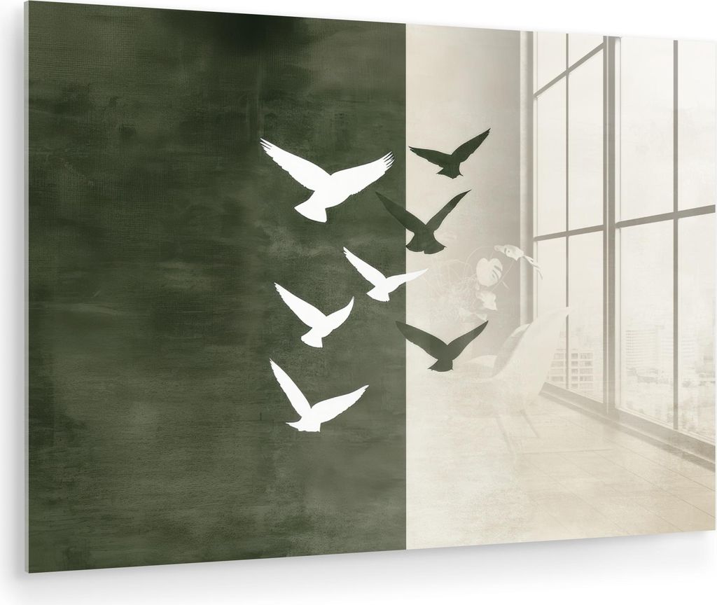 MuchoWow Glasbilder - Bilder auf Wandbild - Foto auf Glas Japandi - Vogel - Grün 90x60 cm Wanddekoration aus Glas - Acrylglasbild - Acrylbilder - ...