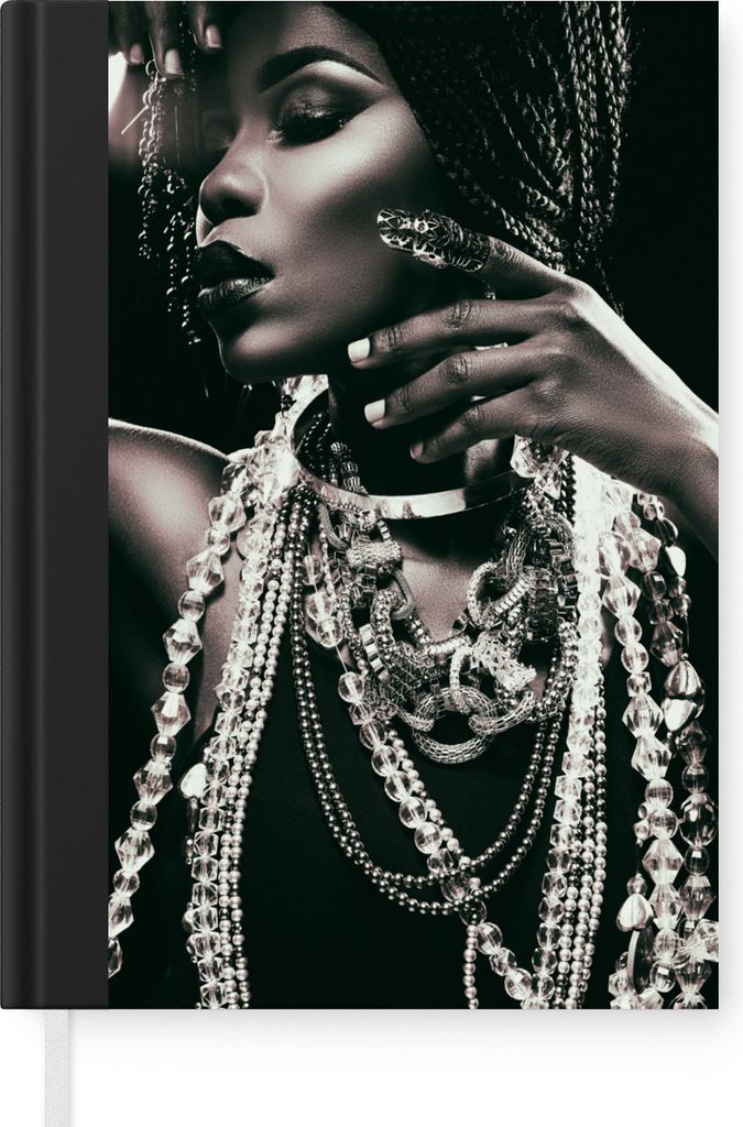 MuchoWow Notizbuch Tagebuch Haushaltsbuch Notebook A5 Schmuck - Frau - Ring - Schwarz - Weiß - Luxus - Notizblock - Notizheft - Notebook - Schre...