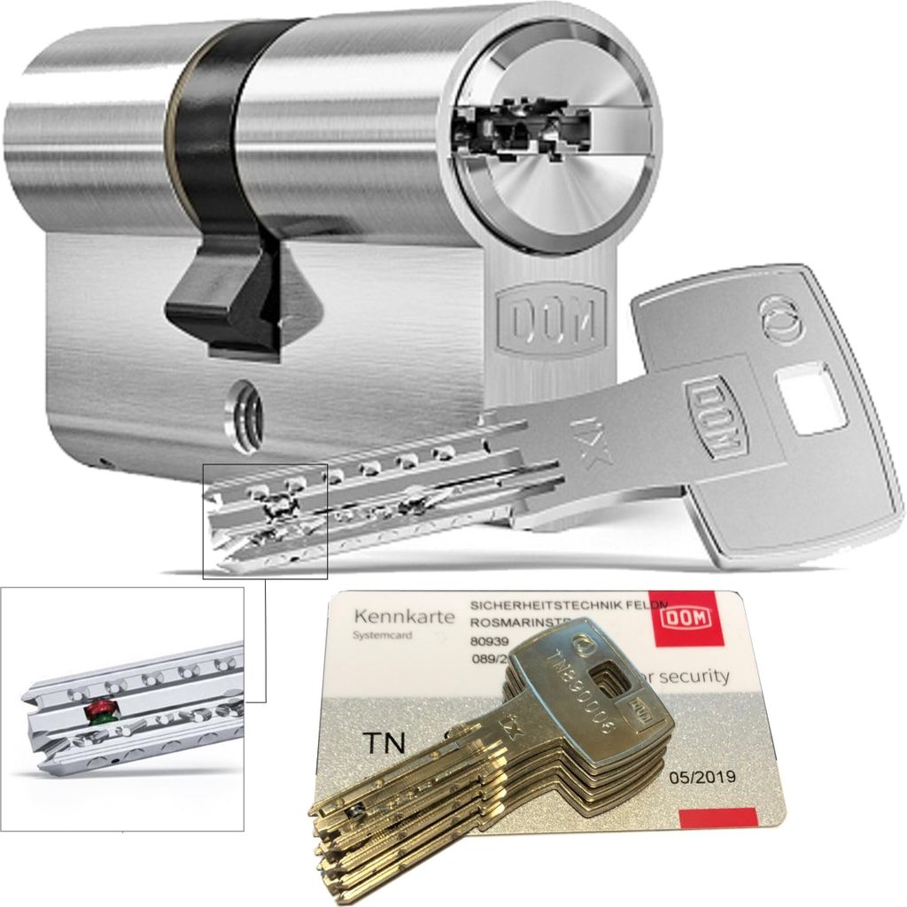 DOM iX Twido 333iX7TW Doppelzylinder mit 4 Schlüssel, Länge (a/b) 35/40mm (c= 75mm), mit Sicherungskarte, mit Not- u. Gefahrenfunktion
