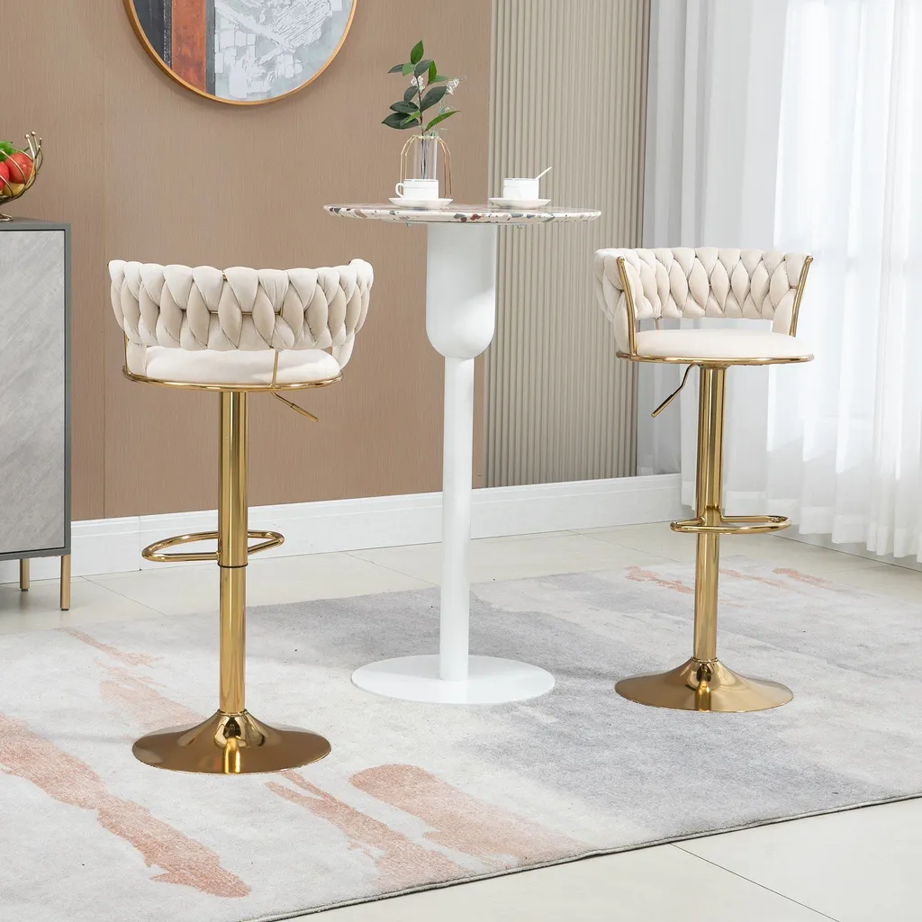 Tabouret bar confortable velours ivoire : assise stable et réglable - 7