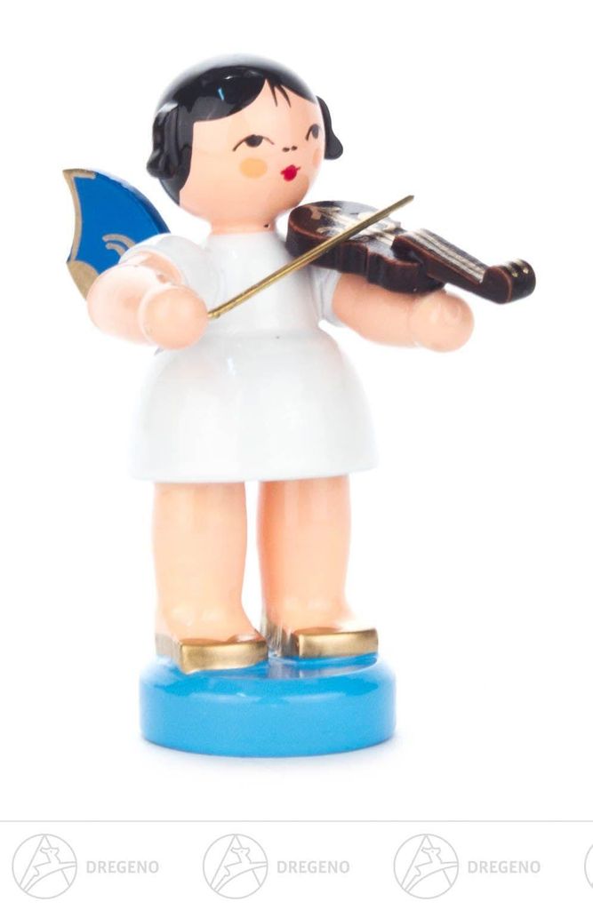 Engel mit Violine - Blaue Flügel - stehend (6cm) von Kunstgewerbe Uhlig