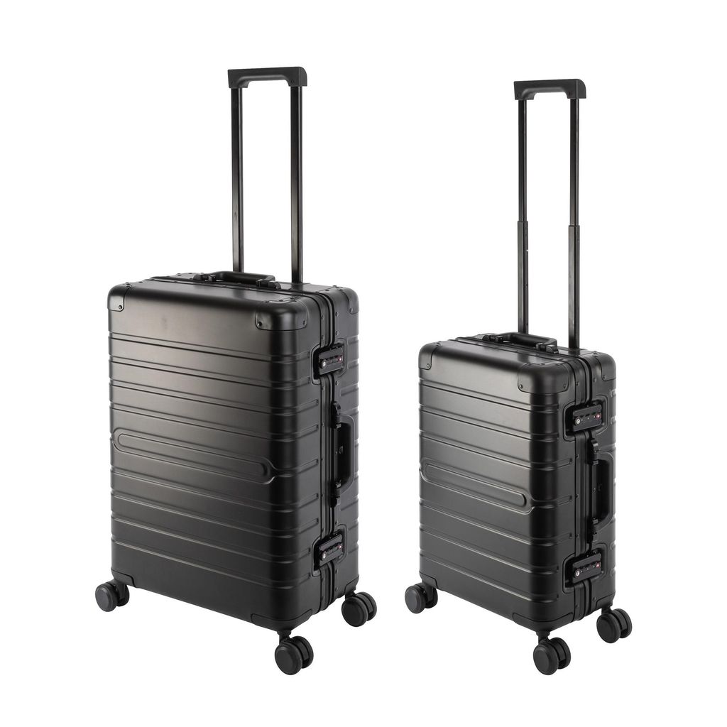 Travelhouse Oslo - 2er Reisekoffer Set S+M - Aluminium Hartschale Schwarz