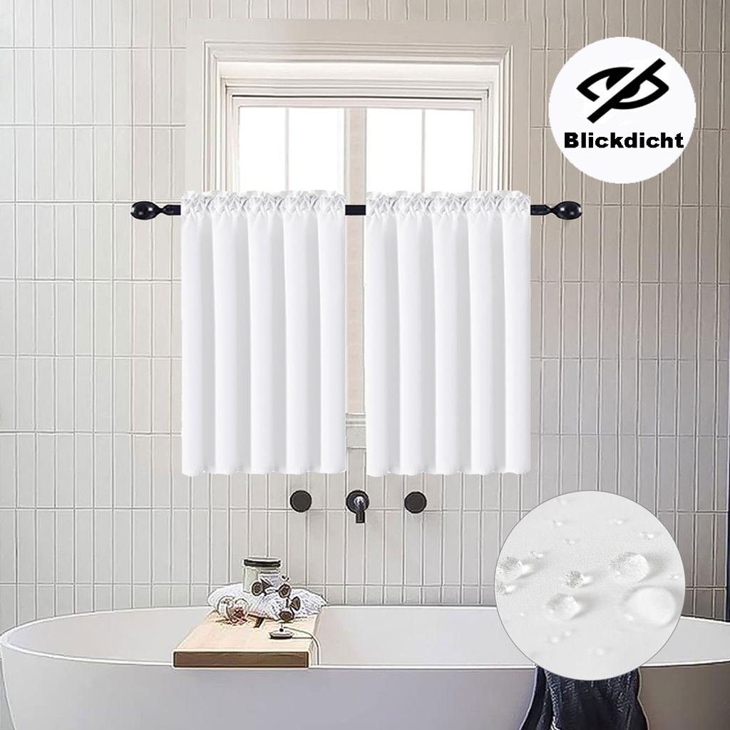 2er Set Vorhang Blickdicht Kurz,Wasserdicht Vorhang doppelt Stangendurchzug für Badezimmer Küche Cafe Restaurant Wohnzimmer Schlafzimmer B84 x H61cm