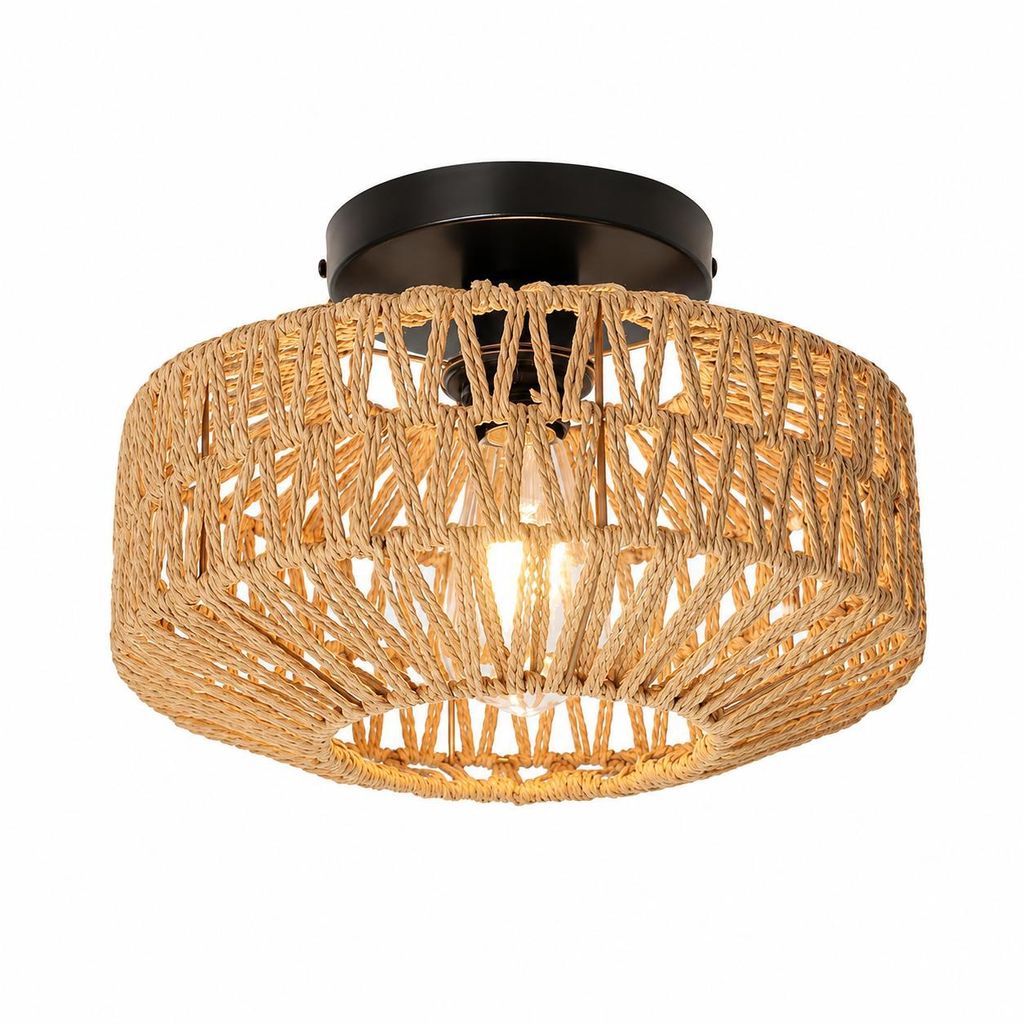 Joyinled Rattan Deckenlampe Ø30 cm – Handgeflochtene Plafoniere aus Rattan für Schlafzimmer, Wohnzimmer & Flur – Moderne Boho Deckenleuchte E27