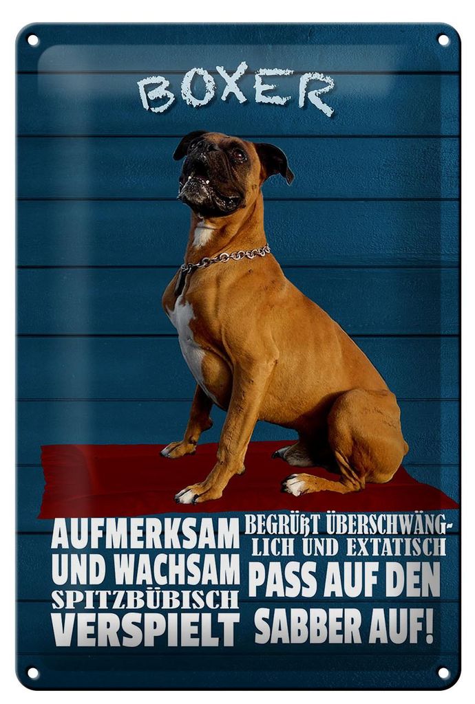 Blechschild Spruch 20x30cm Boxer Hund aufmerksam wachsam Produktbild 