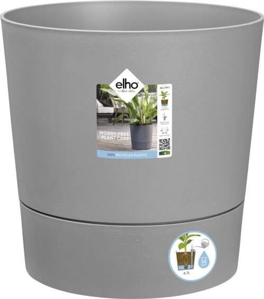 ELHO - Blumentopf - Greensense Aqua Care Round 35 - Light Cement - Innen/Außen - Ø 34,5 x H 34,1 cm