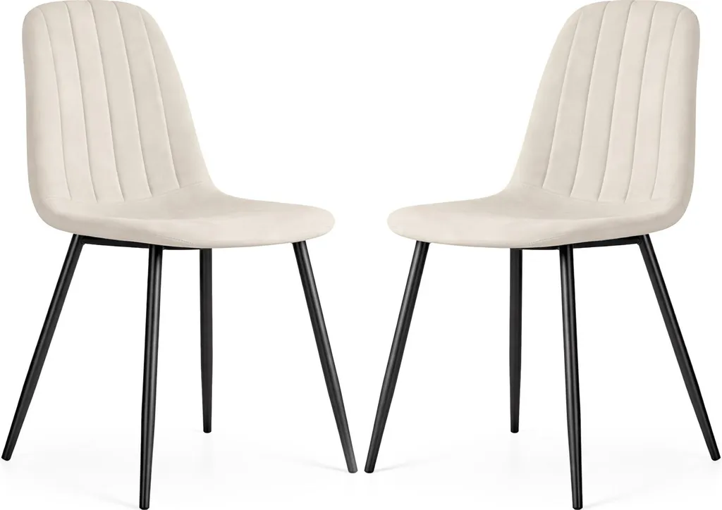 Coppia Sedie Velluto Beige LUMO Trapuntatura Diamond Gambe Metal