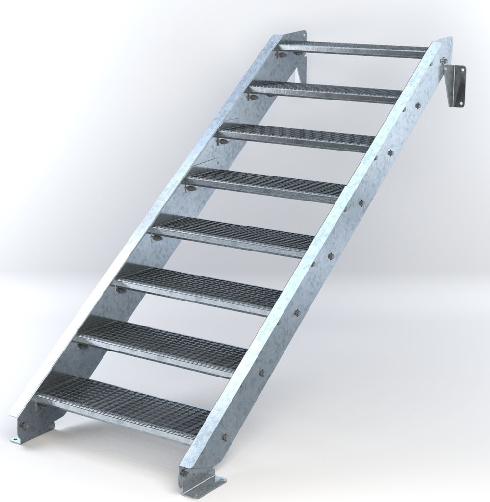 Stahltreppe 8 Stufen bis Höhe 160 cm, Laufbreite : 80 cm kein Geländer ST 1 (31 / 31 mm)
