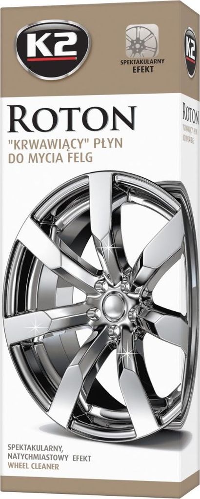 The image shows the packaging of a car wheel cleaner product, featuring a prominent image of a clean, shiny car wheel.
