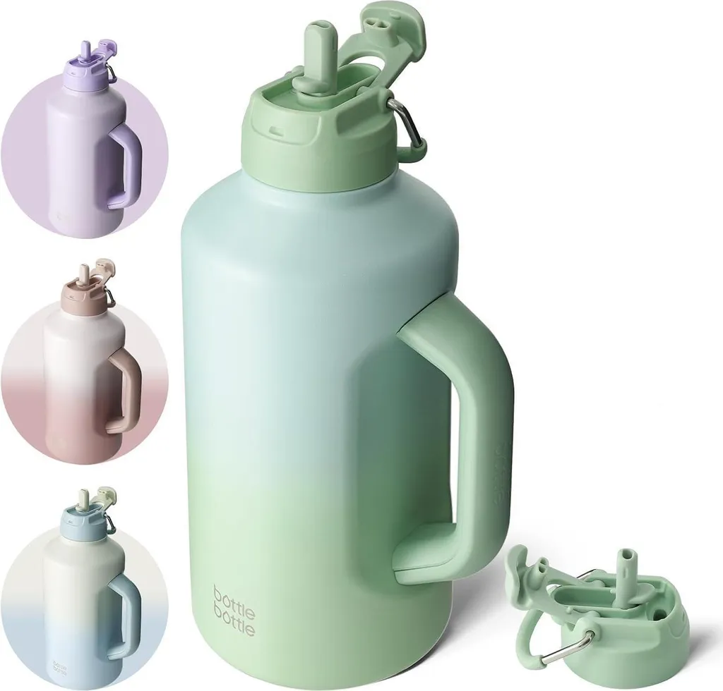 Thermos 1.8L Militare in Acciaio Sottovuoto con Doppio Tappo e Cannuccia