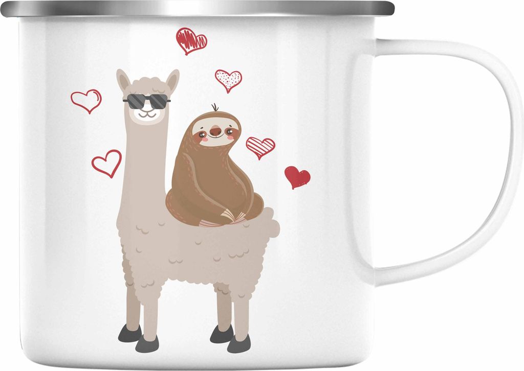 Trendation - Lustige Faultier Llama Grafik Emaille Tasse Geschenk Frauen Kollegin Geschenkidee Lustig (Silber)
