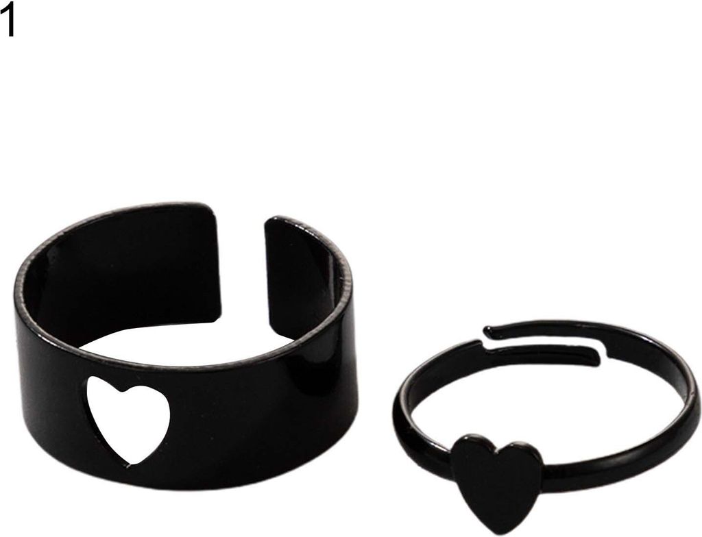 2 Teile/satz Einstellbare Paar Ringe Herz/Mond/Stern/Delphin Form Schmuck Kreative Exquisite Offene Ringe für Geschenke-Schwarz 1