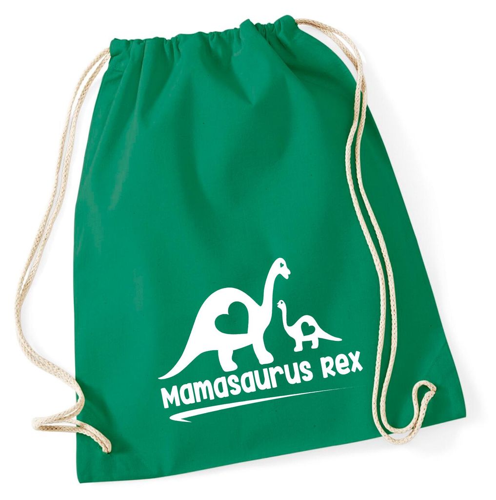 Huuraa Turnbeutel Mamasaurus Rex Dinosaurier 12 Liter Kelly Green Baumwolle Rucksack Geschenkidee