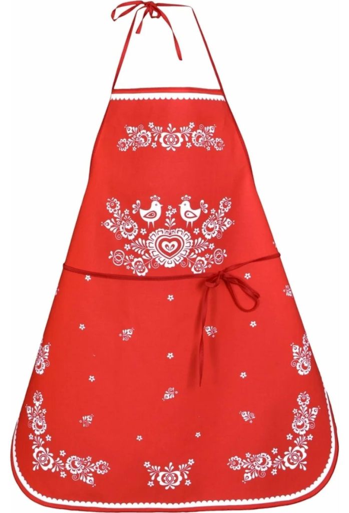 Fartuch kuchenny Folk, czerwone tło, 64x76 cm Zdjęcie produktu 