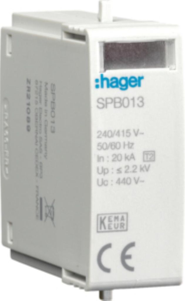 HAGER SPD Modul T2 MOV 1P Netz IT In=20kA Up?2,2kV Uc=440V In=20kA Imax=40kA