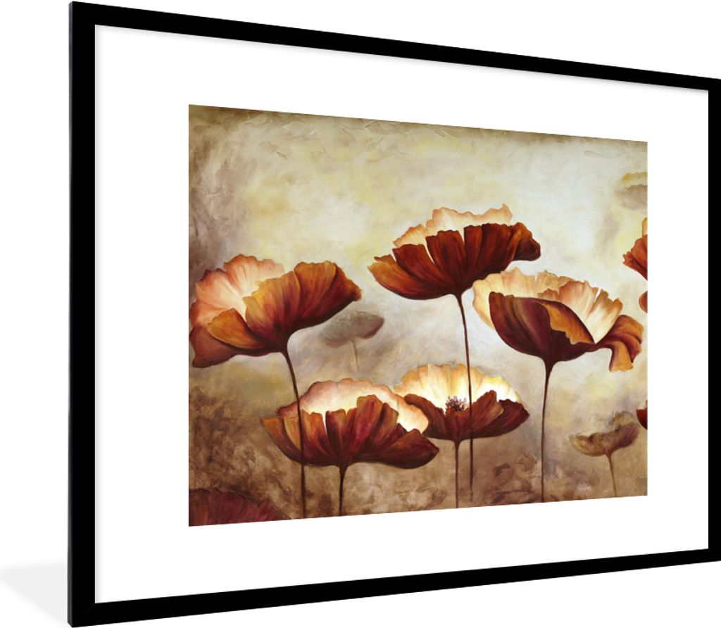 MuchoWow Gerahmtes Poster Malerei - Blumen - Ölfarbe - Pflanzen 80x60 cm - Poster mit Schwarzem Bilderrahmen Wandposter Rahmen Foto Bilder - Sch...