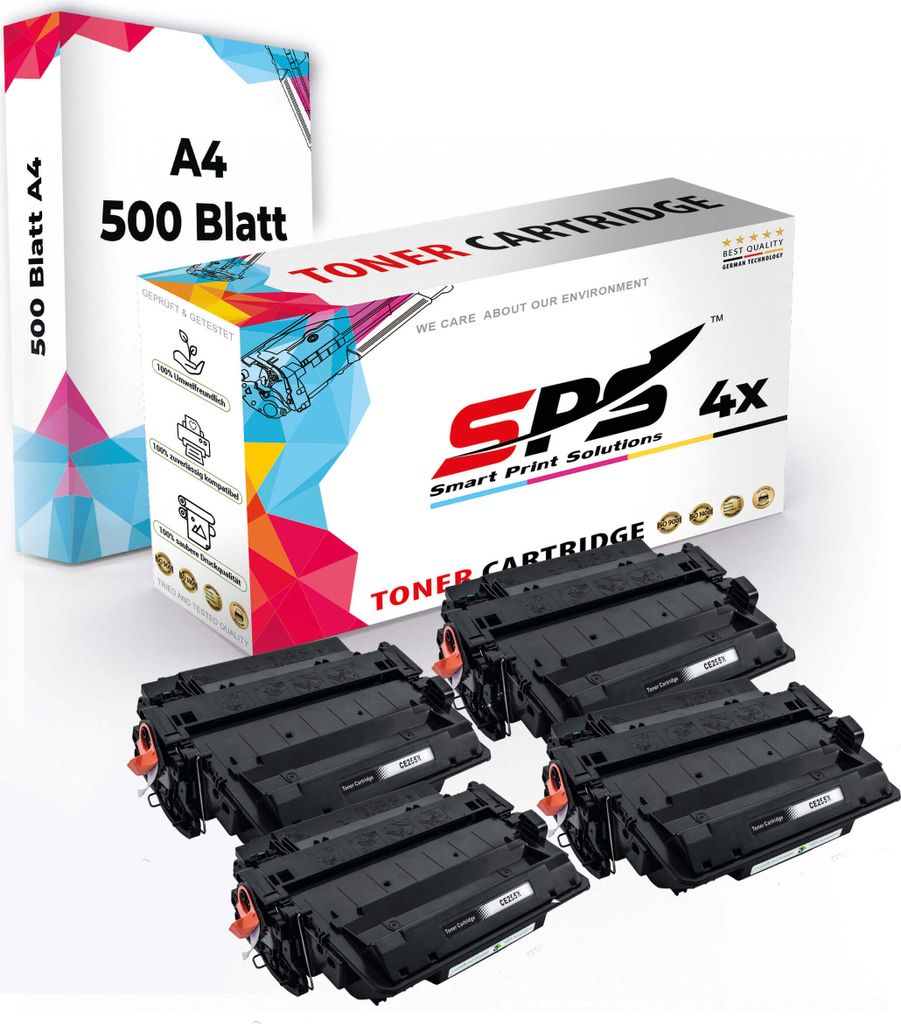 Druckerpapier A4 + 4x Multipack Set Kompatibel für HP Laserjet P 3015 (CE255X/55X) Toner Schwarz